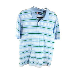 Chaps Mens Polo Shirt Blue Green White Stripe Size X Large